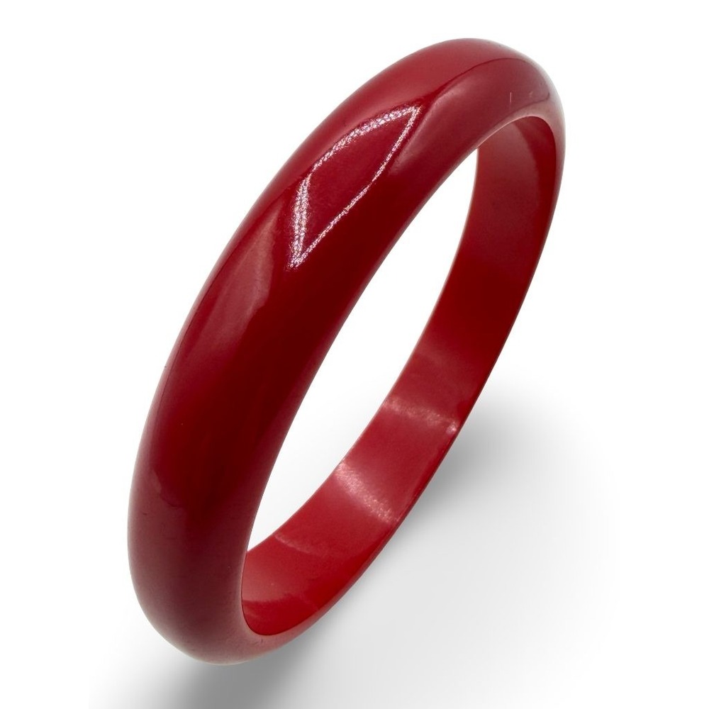 Vintage Bakelite Cherry Red Bangle Bracelet Smooth Domed Art Deco Size 8 Medium